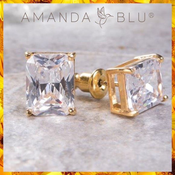 1.75ct Emerald Cut CZ Diamond Gold Stud Earrings - Picture 1 of 3